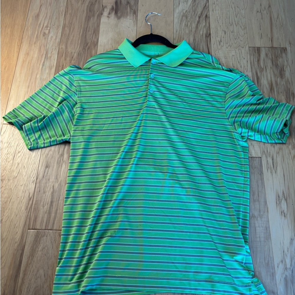 Nike Men's Vibrant Green Striped Polo Shirt